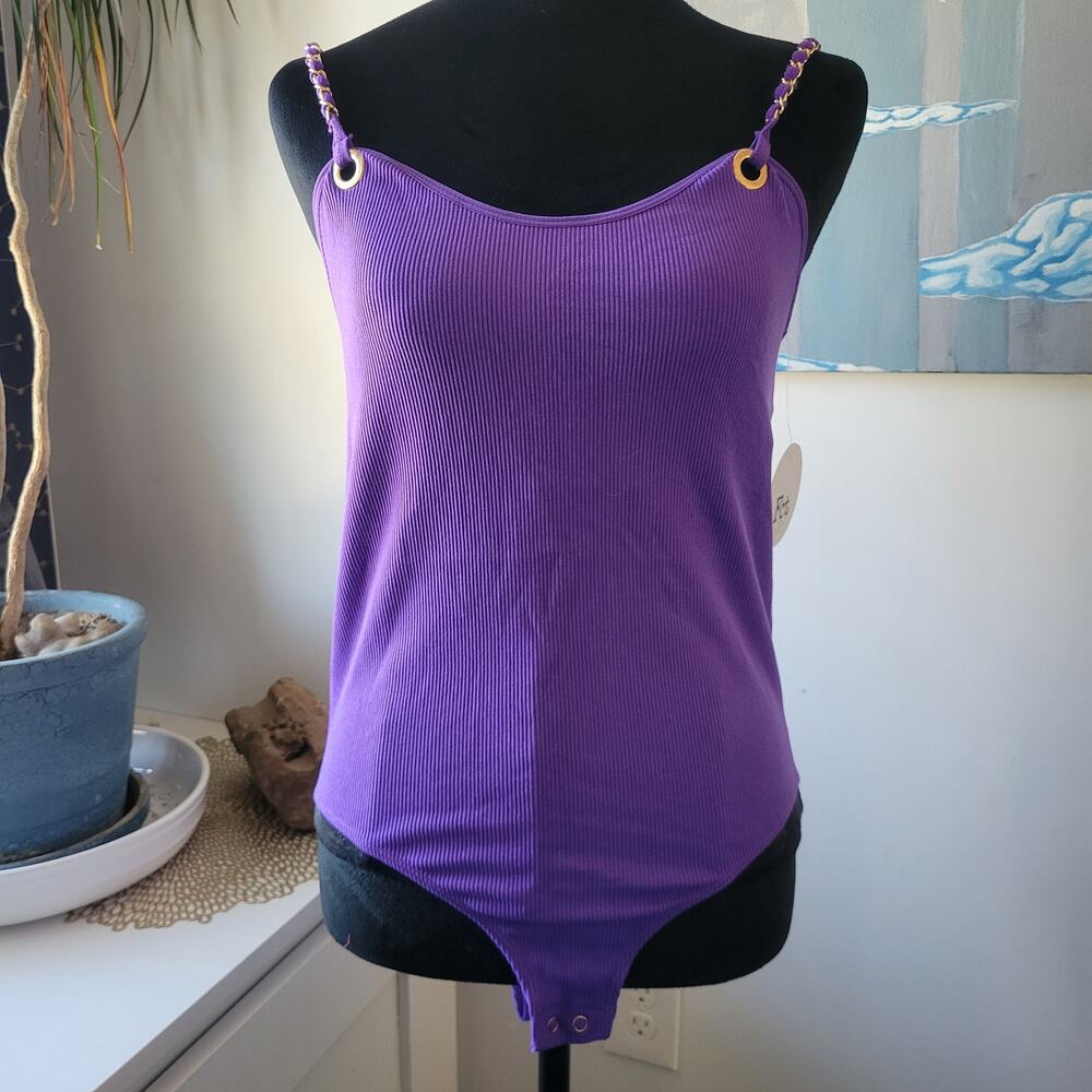 Full Circle Trends Purple Bodysuit Size L with Gold Chain Straps NWT